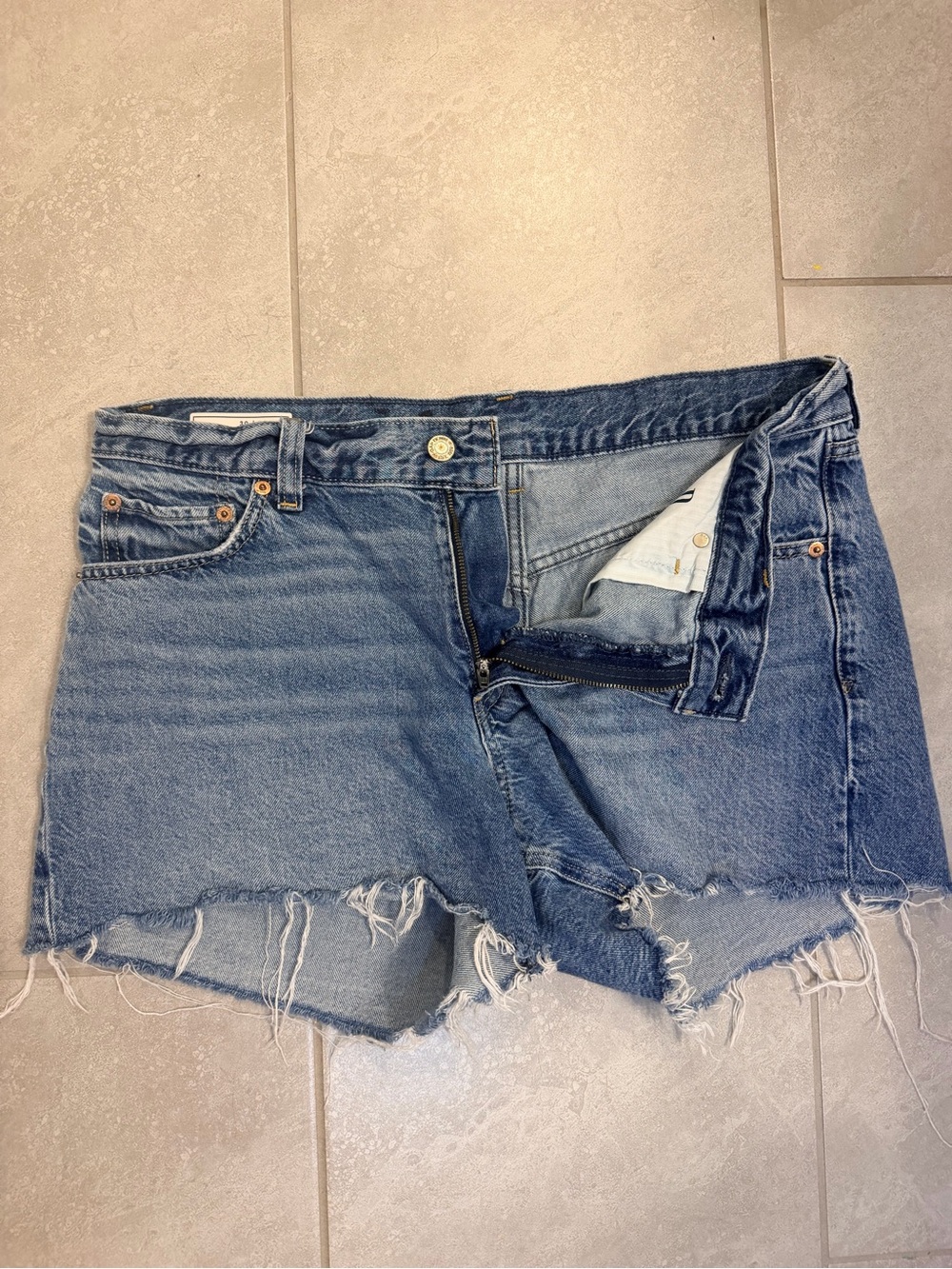 GAP Distressed High-Low Hem Denim Shorts - Blue